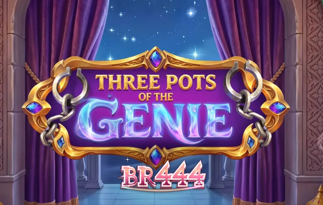 Interface de jogo do slot Three Pots of the Genie com potes mágicos e gemas