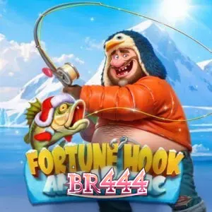 Interface do jogo de slot Fortune Hook Antarctic com tema de pesca no gelo